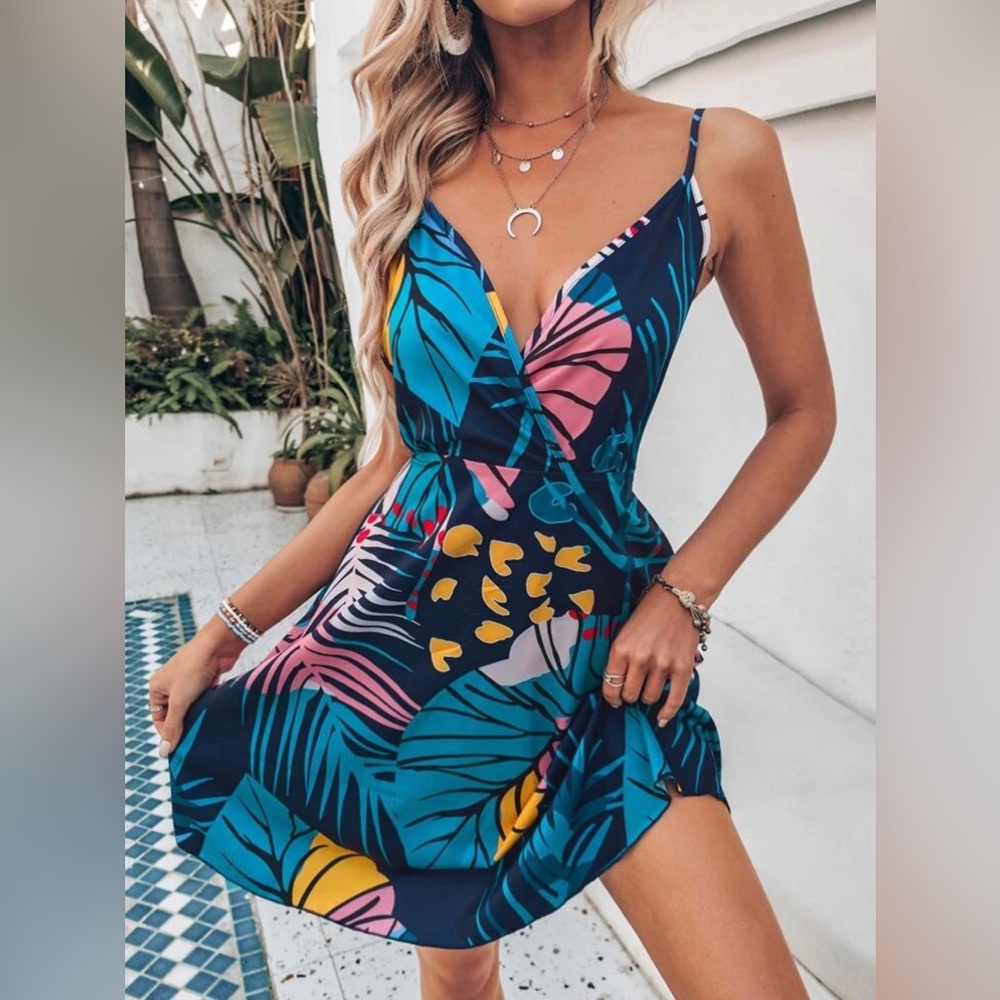 SHEIN Tropical Print Backless Cami Dress Size S Women’s